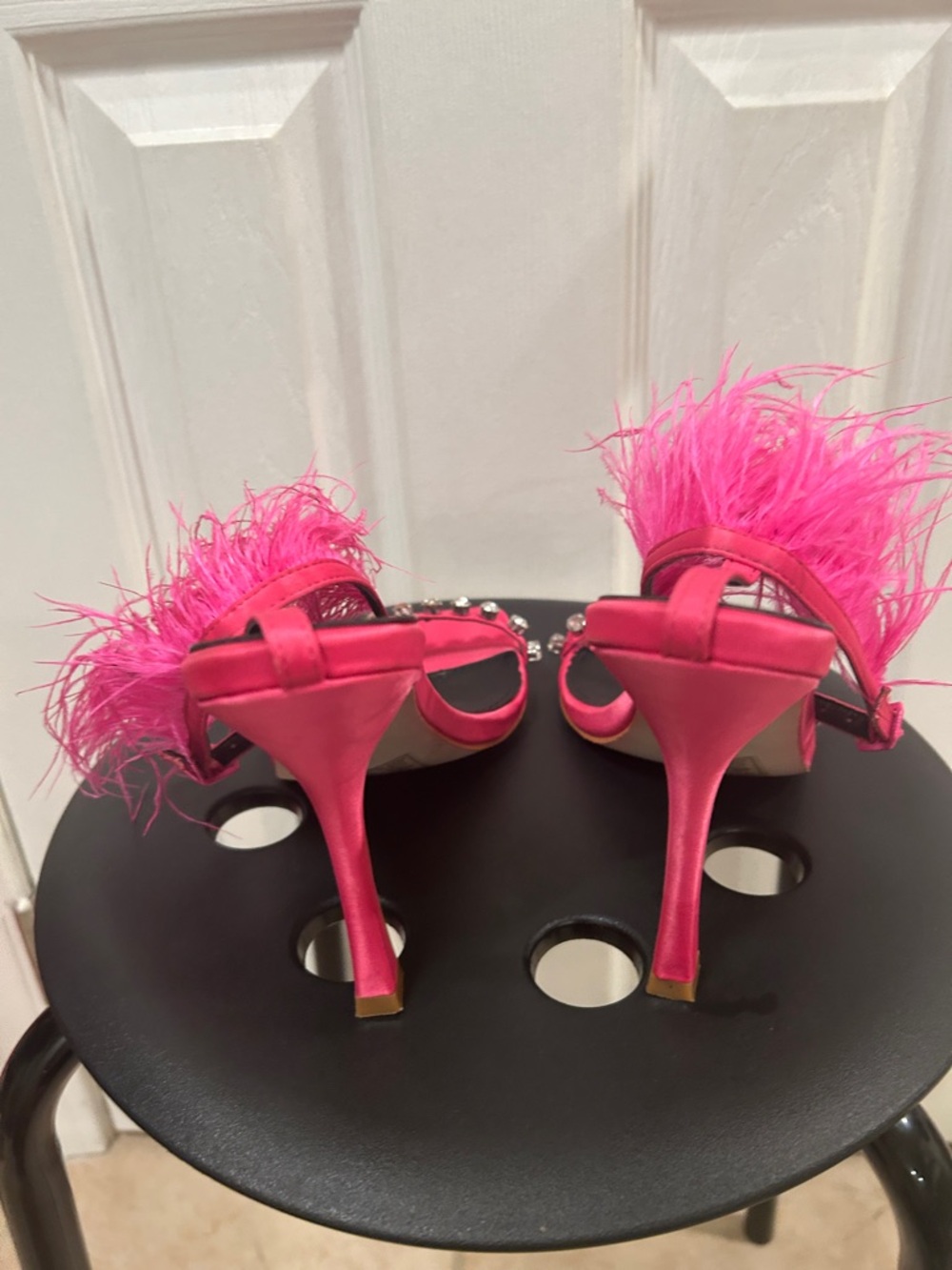 Pink Feather Strappy Heels Size 10 - Picture 5 of 8